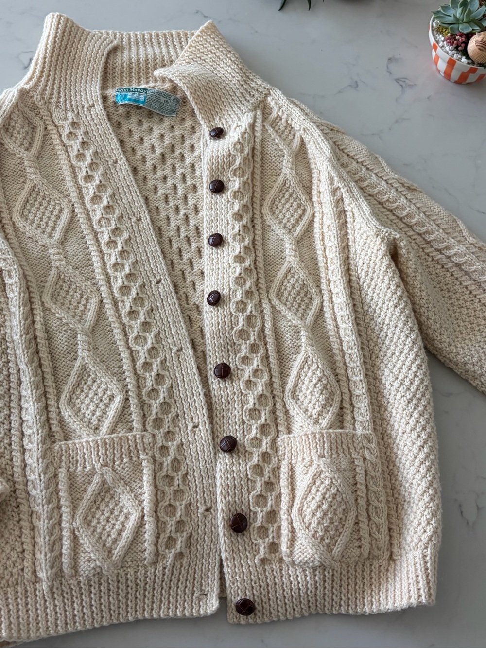 Authentic John Molloy Cable Knit Button-Front Sweater Cardigan